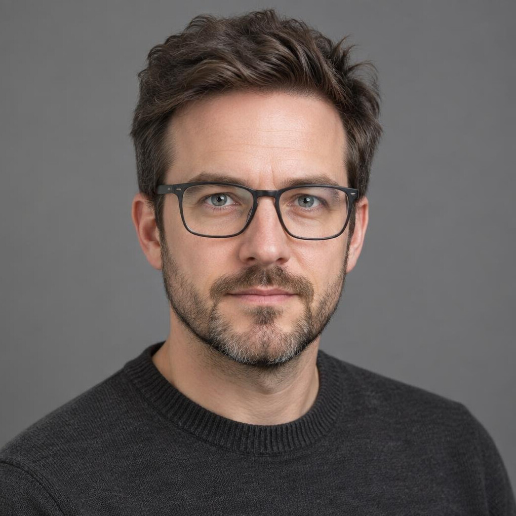 Studio portrait of a British male post-production editor