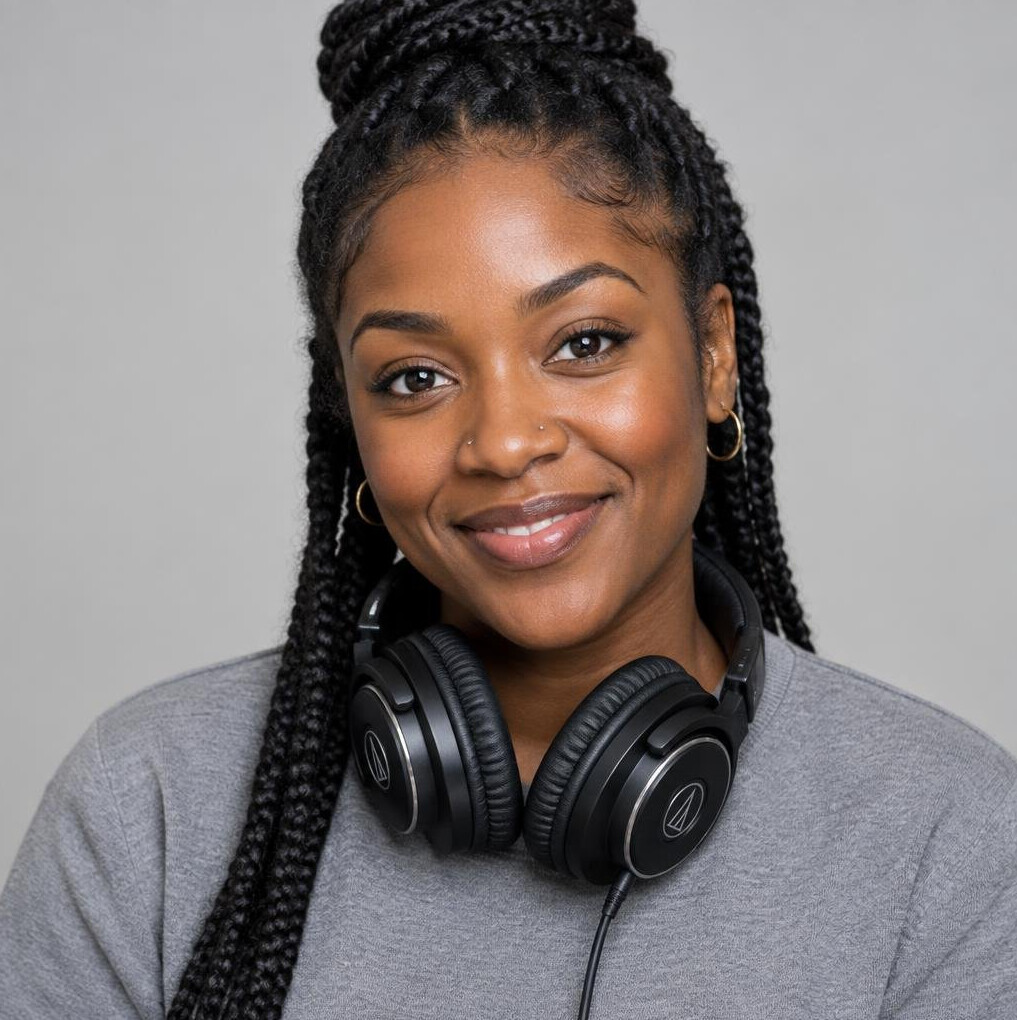 Studio portrait of a Black British audio engineer
